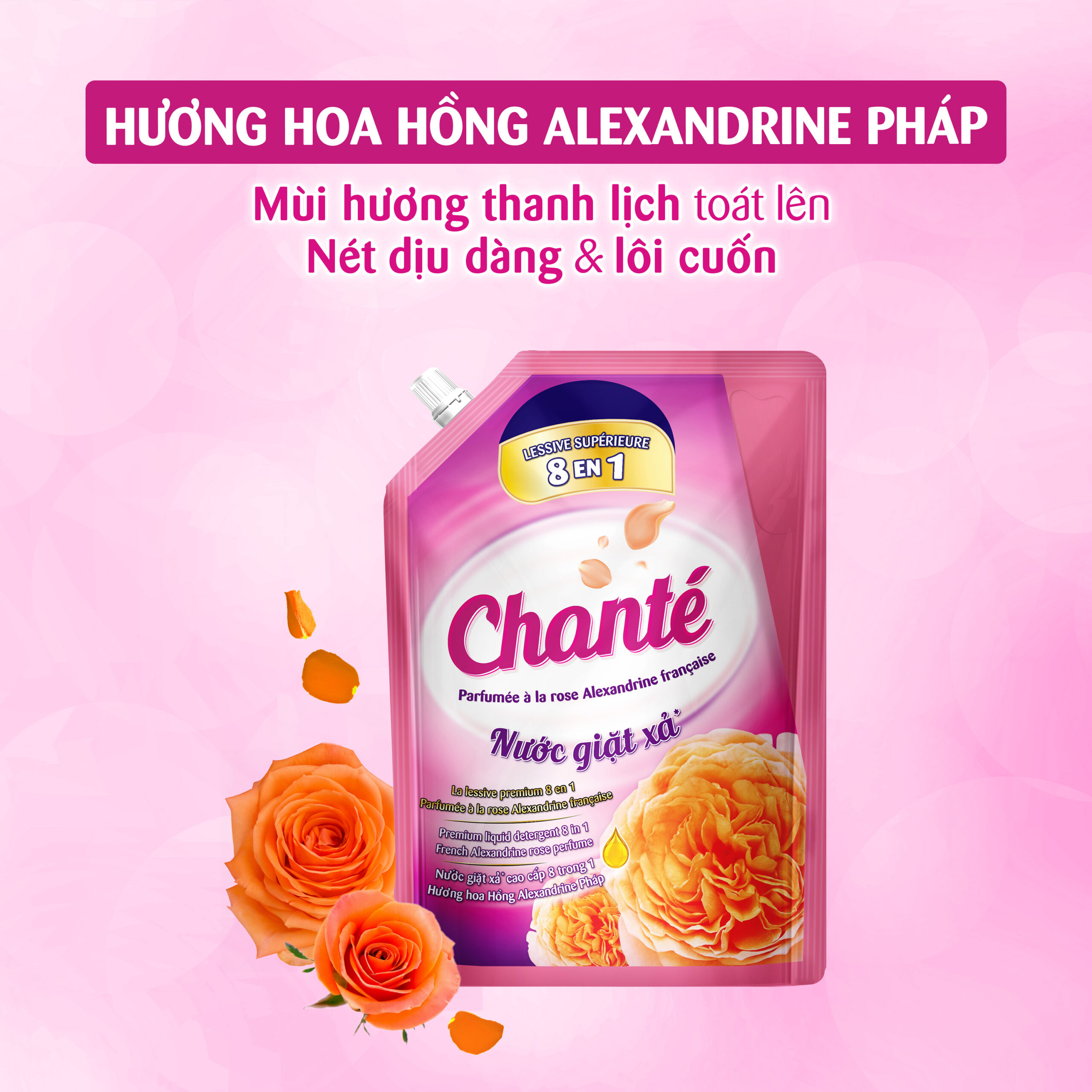Nước giặt xả 8 trong 1 Chanté hương hoa Hồng Alexandrine Pháp - Masan Consumer