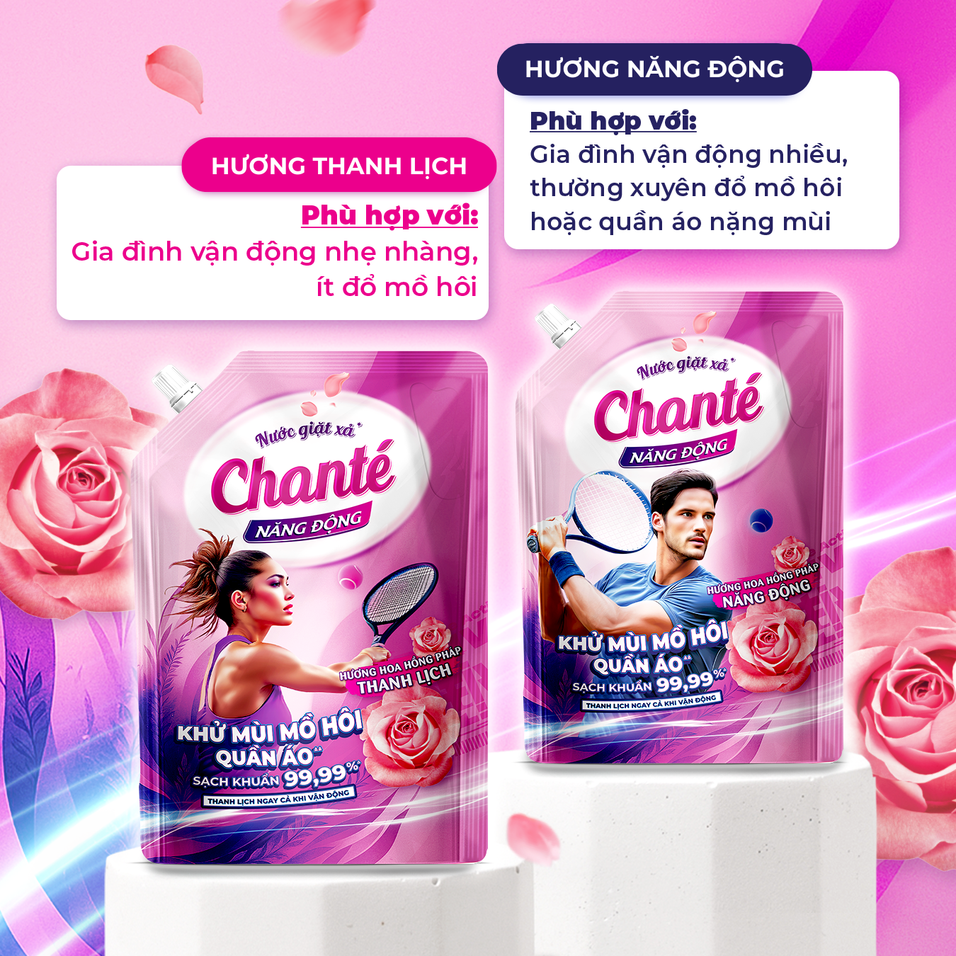 Nước giặt xả 8 trong 1 Chanté Năng Động hương hoa Hồng Pháp Năng động - Masan Consumer